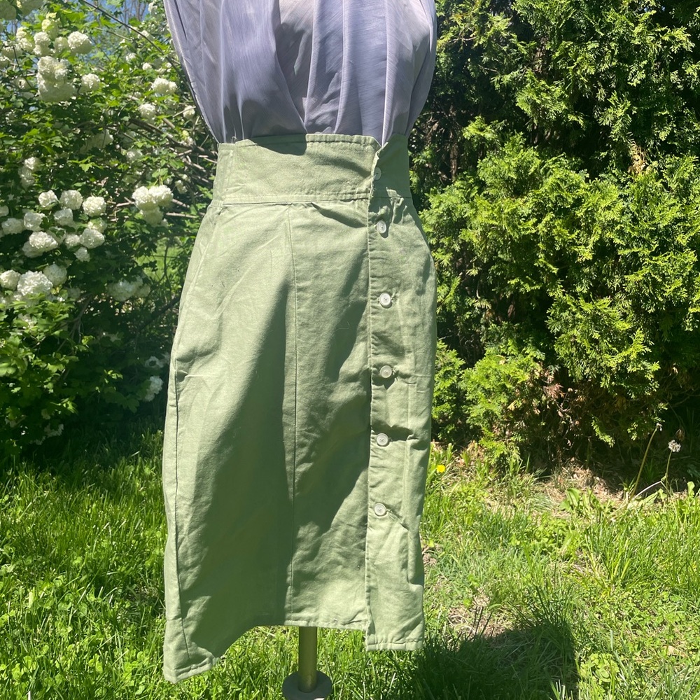 Handmade Green Button-Front Women's Skirt